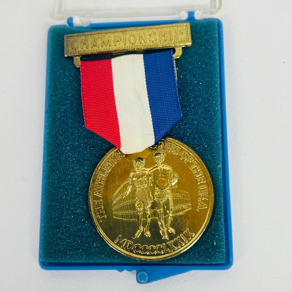 The Athletics Congress of the USA Medal Gold Championship Red White Blue Vintage
